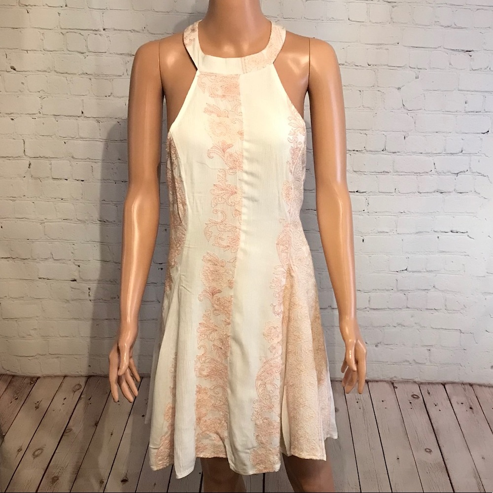 Chelsea & Violet NWT white & baby pink floral embroidered dress XL boho